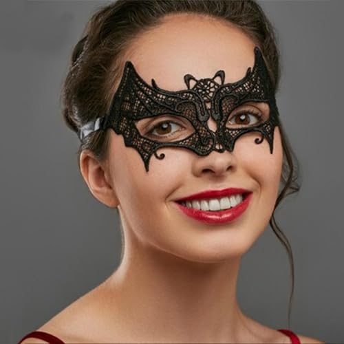 JCSTEU Maskerade Maske Venezianische Maske Spitze Maskerade Maske für Frauen Party Fledermaus inspirierte Maske Damen Schwarze Spitze Ball Maske von JCSTEU
