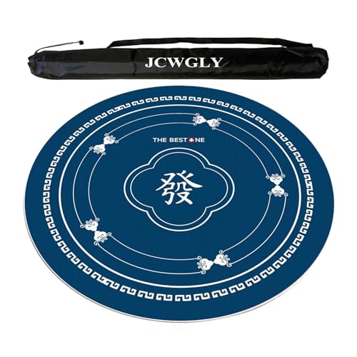 JCWGLY Blaue Runde Mahjong-Tischmatte Mit Tragetasche, Weiche Und Dicke Tischdecke, rutschfeste Spielmatte Mit Geräuschreduzierung Für Mahjong, Poker Und Karten(Blue 1,120cm/47.25in) von JCWGLY