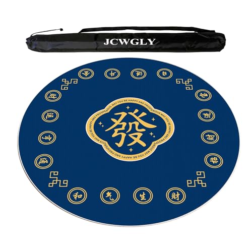 JCWGLY Blaue Runde Mahjong-Tischmatte Mit Tragetasche, Weiche Und Dicke Tischdecke, rutschfeste Spielmatte Mit Geräuschreduzierung Für Mahjong, Poker Und Karten(Blue 2,60cm/23.62in) von JCWGLY