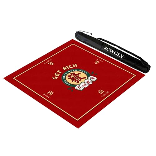 JCWGLY Quadratische Mahjong-Matte Für Den Tisch Mit Tragetasche, Rutschfester Und Geräuschreduzierender Spielmatte, Dicke Tischdecke Für Poker, Karten- Und Brettspiele(Red,35.43x35.43 in) von JCWGLY