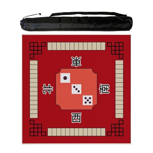 JCWGLY Quadratische Mahjong-Matte Für Tisch Mit Regeln, Rutschfester Und Geräuschreduzierender Poker-Brettspiel-Spielmatte Für Partys Im Innen- Und Außenbereich(Red,100 cm/39.37 in) von JCWGLY