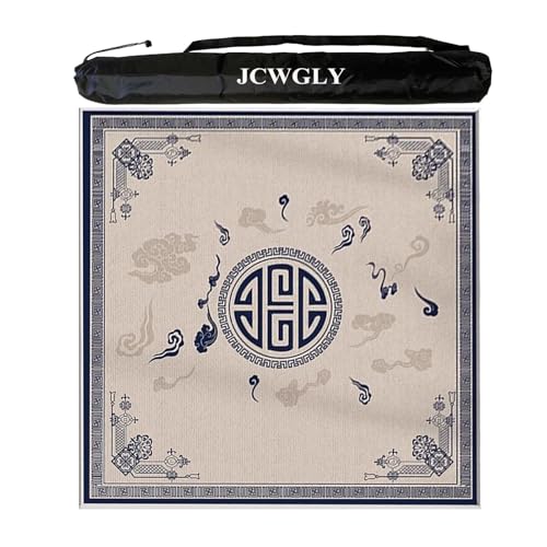 JCWGLY Quadratische Mahjong-Matte Mit Tragetasche, Dicke, Geräuschreduzierende Tischdecke Für Pokerkarten, Brettspiele Mit Spielsteinen Und Rutschfester Gummirückseite(Blue,140x140 cm/55.11x55.11 in) von JCWGLY
