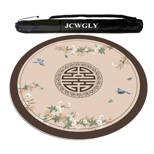 JCWGLY Runde Mahjong-Matte Mit Durchmesser 60–140 cm, rutschfeste, Geräuschreduzierende Tischdecke Für Poker-, Karten- Und Kachelspiele, Tischdecke Für Zu Hause Mit Tragetasche(Brown 2,140cm/55.12in) von JCWGLY