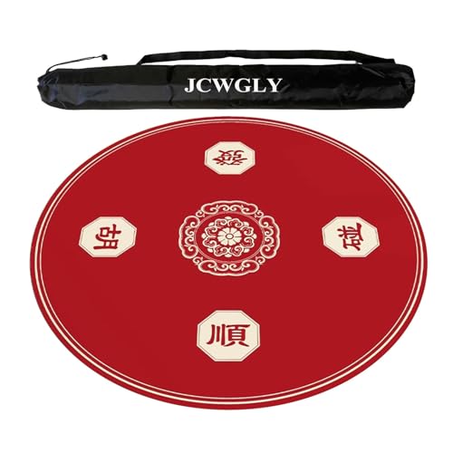 JCWGLY Runde Rote Mahjong-Matte 60–140 cm Mit Tragetasche, Weiche Tischdecke Aus Kristallsamt, rutschfeste, Geräuschreduzierende Tischdecke Für Poker-, Karten- Und Kachelspiele(Red 2,140cm/55.12in) von JCWGLY