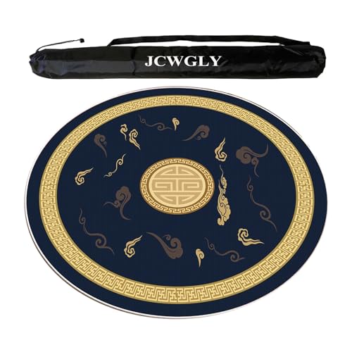 JCWGLY Weiche, rutschfeste, Runde Mahjong-Matte Für Den Tisch, Geräuschreduzierende, Leise Tischdecke Für Pokerkarten- Und Brettspiele Bei Hauspartys, Mit Tragetasche(Navy Blue 1,140cm/55.12in) von JCWGLY