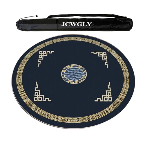 JCWGLY Weiche, rutschfeste, Runde Mahjong-Matte Für Den Tisch, Geräuschreduzierende, Leise Tischdecke Für Pokerkarten- Und Brettspiele Bei Hauspartys, Mit Tragetasche(Navy Blue 2,120cm/47.24in) von JCWGLY