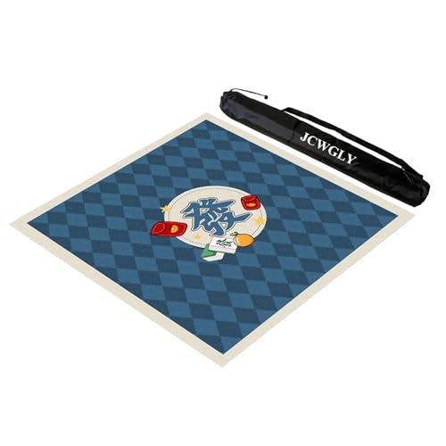 JCWGLY rutschfeste Und Geräuschreduzierende Mahjong-Matte Für Tische, Dicke Quadratische Spielmatte, Mah-Jong-Tischdecke Für Poker, Karten- Und Brettspiele, Mit Tragetasche(Blue,27.55x27.55 in) von JCWGLY