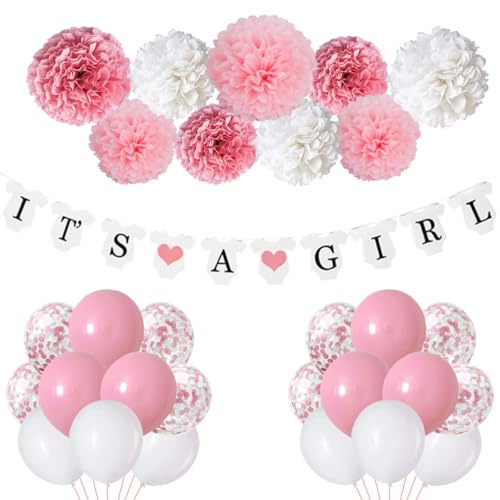 JCitimix It's A Girl Babyparty-Dekorationen, Babyparty-Dekorationen für Mädchen mit seinem A Girl-Banner Papier-Pompons für Babyparty-Dekorationen Mädchen JCitimix It's A Girl Babyparty-Dekorationen, Babyparty-Dekorationen für Mädchen mit seinem A Girl-Banner Papier-Pompons für Babyparty-Dekorationen Mädchen von JCitimix