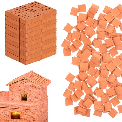 JDCMEI 100 Stück Mini Ziegelsteine, 1:16 Mini Scale Ziegel, Mini Simulation Ziegel, Miniatur Ziegelsteine Backsteine Ziegelsteine für DIY Bauen Puppenhaus Garten Ornament Haus Spielzeug Deko von JDCMEI