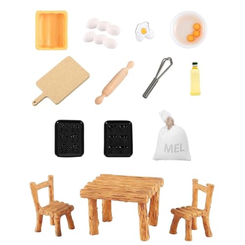 JDCMEI 19 Stück Miniatur Küche Puppenhaus Zubehör, Miniatur Wichtel Zubehör, Wichtel Zubehör Backen Set 1/12 Mini Tisch Stühle Nudelholz Ölflasche Eier Backset Miniatur Tisch Küche Wichtelhaus Zubehör JDCMEI 19 Stück Miniatur Küche Puppenhaus Zubehör, Miniatur Wichtel Zubehör, Wichtel Zubehör Backen Set 1/12 Mini Tisch Stühle Nudelholz Ölflasche Eier Backset Miniatur Tisch Küche Wichtelhaus Zubehör von JDCMEI