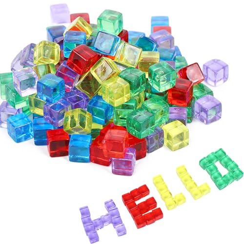 JDCMEI 300 Stück Leere Acryl Würfel, Buntes Würfel, Mehrfarbig Blanko Würfel, 8mm Sechsseitige Klar Acryl Würfel, Leerer Sechsseitiger Würfel für DIY Herstellen, Brettspiele, Partybevorzugung, Lernen von JDCMEI