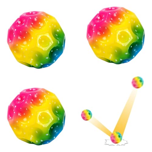JDCMEI Jump Ball, 3 Stück Moon Ball, 7cm Hohe Springender Gummiball, Mini Gummiball, Mehrfarbig Springende Bälle, Mini Jumpball Bouncy Ball, Springball für Kinderunterhaltung im Innen und Außenbereich von JDCMEI