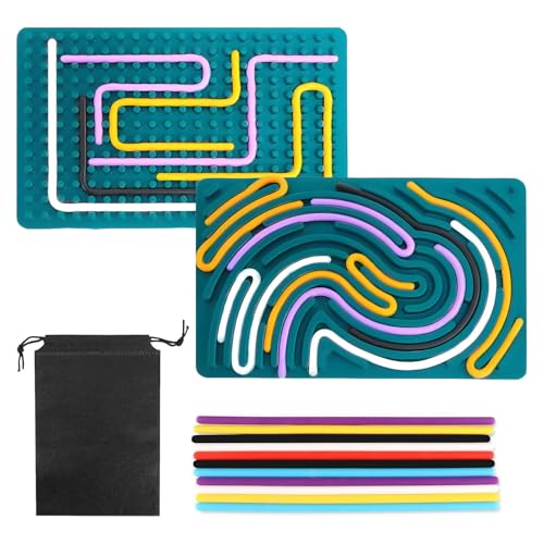 JDCMEI Sensorik Activity Board, Silicone Sensory Fidget Board, Doppelseitiges Sensorisches Spielzeug Aktivitätsbrett mit Reisetasche & 11 Silikonstreifen für Kinder zur ADHD Angstzuständen Autismus von JDCMEI