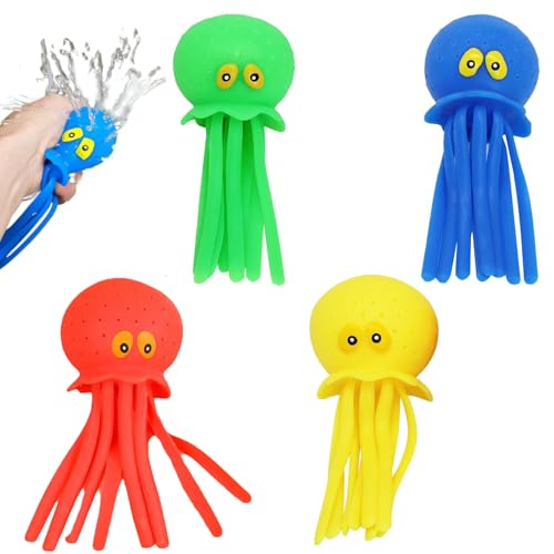 JDCMEI Set mit 4 Oktopus Wasserbomben, Wiederverwendbare Wasserbomben, Wasserspielzeug Pool,Wassertiere mit Wasserbombeneffekt, Badespielzeug für Jungen und Mädchen 3+ Jahre von JDCMEI