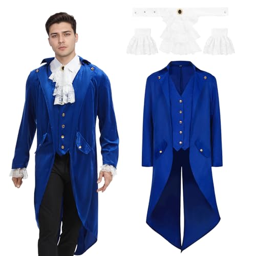 JDFAIJEAL Herren Gothic Steampunk Frack, Mittelalter Viktorianische Jacke Kostüme für Männer Halloween Karneval Fasching Kostüm(Blau, S) von JDFAIJEAL
