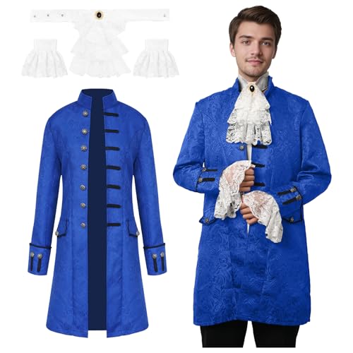 JDFAIJEAL Mittelalterliche Retro Männer Steampunk Frack Jacke, viktorianische gotische Frack, Karneval Halloween Rollenspiel (Blau, S) von JDFAIJEAL