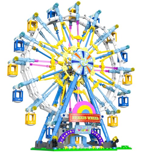 JDMDKB Rotierendes Riesenrad Bauklötze Kit, mit Lichtern Vergnügungspark Baukonstruktion Spielzeug Set für 8+ Kind and Erwachsen (Blau) von JDMDKB