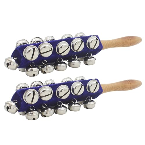 2 x Musik-Percussion-Glocken, Holzgriff, Schlitten, Weihnachtshand, 21 Percussion-Instrumente, Holzgriff, Schlittenglocken von JDNH