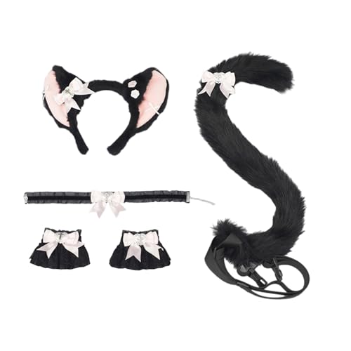 JDNH Catgirl Outfit-Accessoires umfassen Stirnband, Spitzen-Choker-Halskette und Schwanz für Damen, Maskerade, Halloween, Cosplay JDNH Catgirl Outfit-Accessoires umfassen Stirnband, Spitzen-Choker-Halskette und Schwanz für Damen, Maskerade, Halloween, Cosplay von JDNH