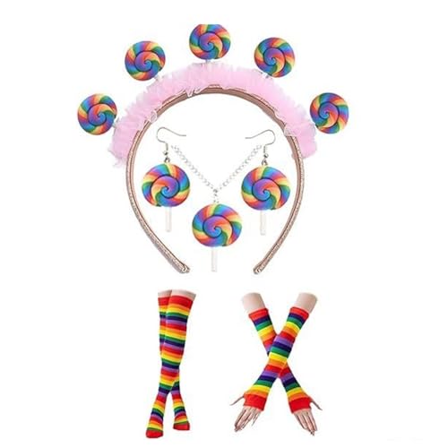 JDNH Lutscher-Kostüm-Set, Süßigkeiten, Stirnband, Zubehör, fingerlose Handschuhe, Lutscher, Ohrringe, Halskette für Süßigkeiten, Cosplay, Party JDNH Lutscher-Kostüm-Set, Süßigkeiten, Stirnband, Zubehör, fingerlose Handschuhe, Lutscher, Ohrringe, Halskette für Süßigkeiten, Cosplay, Party von JDNH