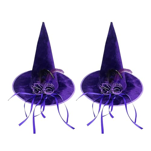 JDNH Samtiger Halloween-Hexenhut, Kopfbedeckung, dekorative Stoffrosen und Bänder, für Erwachsene, Hexenhut für Cosplays und Themenpartys JDNH Samtiger Halloween-Hexenhut, Kopfbedeckung, dekorative Stoffrosen und Bänder, für Erwachsene, Hexenhut für Cosplays und Themenpartys von JDNH