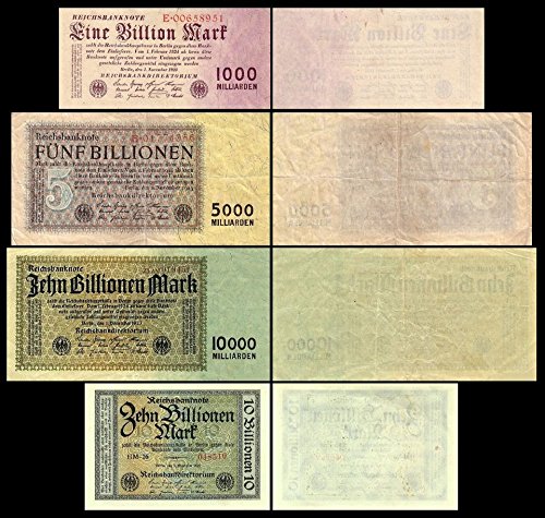 *** 1 - 10 Billionen Mark 4 Reichsbanknoten 01.11.1923 - 10.Ausgabe Pick 129 - 132 - Reproduktion *** von JDS Collection