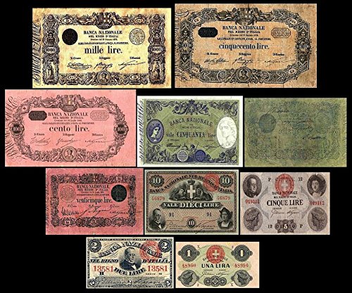 *** 1 - 1000 Lire Serie - 1866 - 1895 italienische Lire - 10 alte Banknoten - alte italienische Währung - Reproduktion *** von JDS Collection