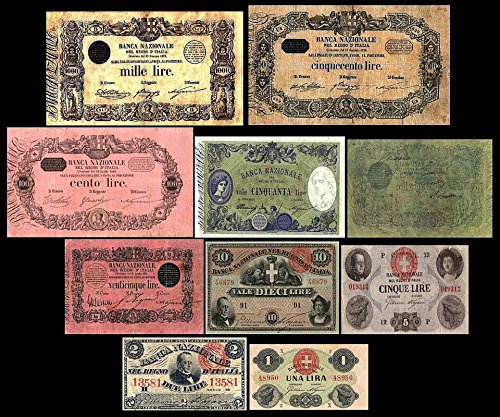 *** 1-1000 Lire Serie - 1866-1895 italienische Lire - 10 alte Banknoten - alte italienische Währung - Reproduktion *** von JDS Collection