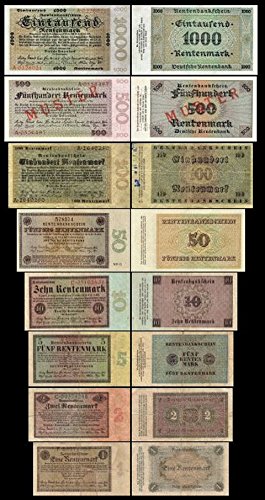 *** 1 - 1000 Rentenmark 8 Rentenbankscheine Ausgabe 01.11.1923 - Pick 161 - 168 - Reproduktion *** von JDS Collection