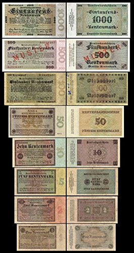 *** 1-1000 Rentenmark 8 Rentenbankscheine Ausgabe 01.11.1923 - Pick 161-168 - Reproduktion *** von JDS Collection