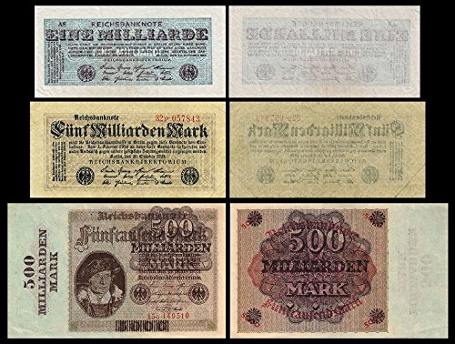 *** 1-500 Milliarden Mark 3 Reichsbanknoten Oktober 1923-8.Ausgabe Pick 121,122,123 - Reproduktion *** von JDS Collection