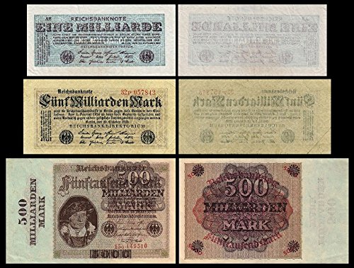 *** 1 - 500 Milliarden Mark 3 Reichsbanknoten Oktober 1923 - 8.Ausgabe Pick 121,122,123 - Reproduktion *** von JDS Collection
