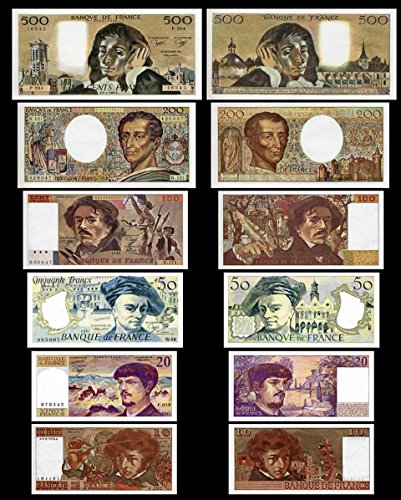 *** 10, 20, 50, 100, 200, 500 französische Franc - 6 Banknoten - 1.Serie - Reproduktion *** von JDS Collection