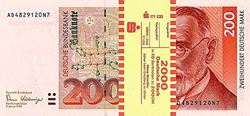 *** 10 x 200 DM, Deutsche Mark, Geldscheine 1989, mit Banderole - Reproduktion *** von JDS Collection
