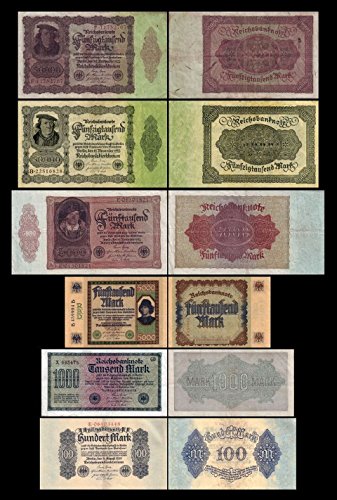 *** 100, 1000, 5000, 5000, 50000, 50000 Mark - 6 Reichsbanknoten - 3.Ausgabe 1922 - Pick 75 - 80 - Reproduktion *** von JDS Collection