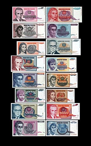 *** 100 - 10000000000 Jugoslawische Dinar - 16 Banknoten - 3.Serie - Reproduktion *** von JDS Collection