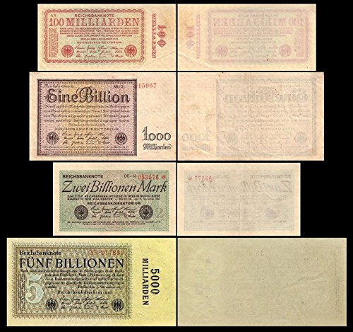 *** 100 Mrd - 5 Billionen Mark - 4 Reichsbanknoten Nov. 1923 - 11.Ausgabe Pick 133 - 136 - Reproduktion *** von JDS Collection