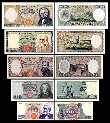 *** 1000-100000 Lire Serie - 1962-1971 italienische Lire - 5 alte Banknoten - alte italienische Währung - Reproduktion *** von JDS Collection