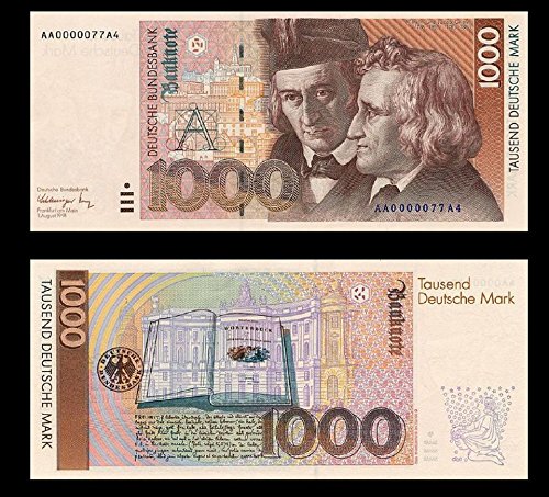 *** 2 Stück 1000 Deutsche Mark Geldscheine 1991 Alte Währung - Reproduktion *** *** 2 Stück 1000 Deutsche Mark Geldscheine 1991 Alte Währung - Reproduktion *** von JDS Collection