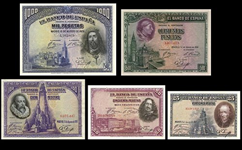 *** 25,50,100,500,1000 spanische Peseten Banknoten Replik 1928 - alte Währung - Reproduktion *** von JDS Collection