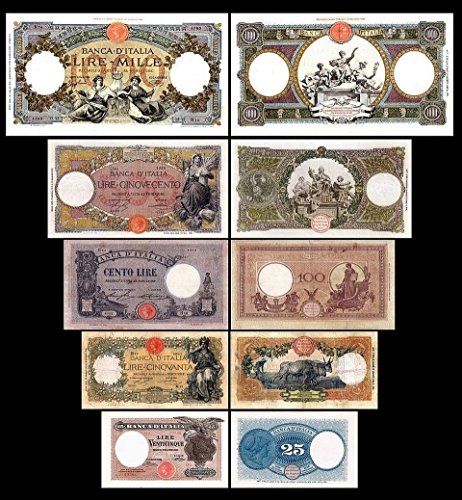*** 25-1000 Lire Serie - 1915-1931- italienische Lire - 5 alte Banknoten - alte italienische Währung - Reproduktion *** von JDS Collection