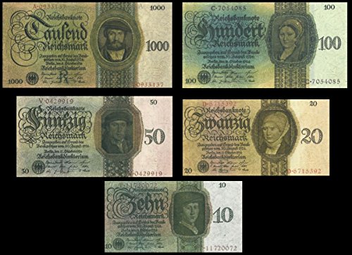 *** 10, 20, 50, 100, 1000 Reichsbanknoten Weimarer Republik 1924 - Reproduktion *** *** 10, 20, 50, 100, 1000 Reichsbanknoten Weimarer Republik 1924 - Reproduktion *** von JDS Collection