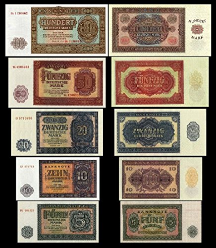 *** 5, 10, 20, 50, 100 Mark DDR Geldscheine 1955 Alte DDR Währung - Pick 17-21 - Reproduktion *** von JDS Collection