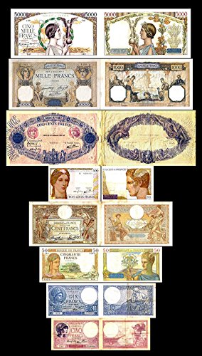 *** 5,10,50,100,300,500,1000,5000 Franz. Francs-Ausgabe 1937-1942 - alte Währung - Reproduktion *** *** 5,10,50,100,300,500,1000,5000 Franz. Francs-Ausgabe 1937-1942 - alte Währung - Reproduktion *** von JDS Collection