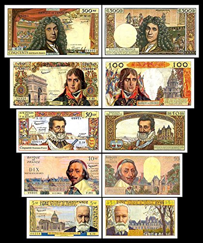 *** 5,10,50,100,500 französische Francs - Ausgabe 1959-1966 - alte Währung - Reproduktion *** von JDS Collection
