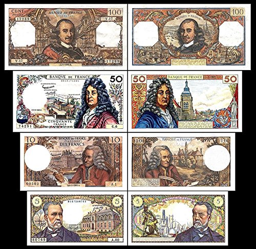 *** 5,10,50,100 französische Francs - Ausgabe 1962 - 1979 - alte Währung - Reproduktion *** von JDS Collection