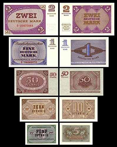 *** 5,10,50 PFG - 1,2 Mark - 5 Bundeskassenscheine 1967 - P25,26,27,28,29 - Reproduktion *** von JDS Collection