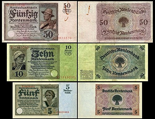 *** 5,10,50 Rentenmark 3 Rentenbankscheine Ausgabe 1925-1926 Pick 169,170,171 - Reproduktion *** *** 5,10,50 Rentenmark 3 Rentenbankscheine Ausgabe 1925-1926 Pick 169,170,171 - Reproduktion *** von JDS Collection