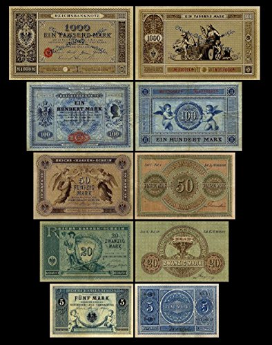 *** 5,20,50,100,1000 Reichskassenschein/Banknoten 1874 - 1876 - Pick 1-2-3-10-11 - Reproduktion *** von JDS Collection