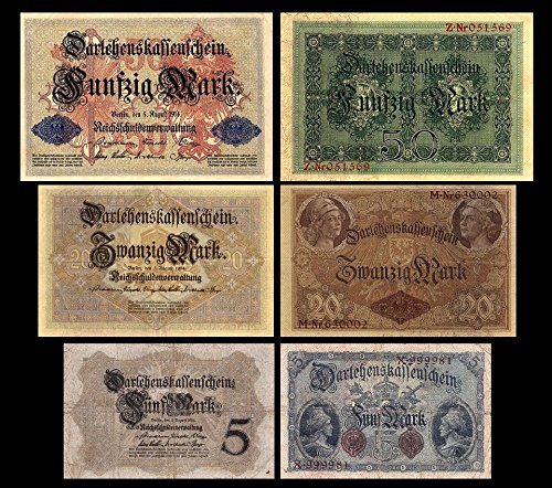 *** 5,20,50 Mark Darlehenskassenscheine - 1914-1. Augabe - P47 - P 48 - P 49 - Reproduktion *** *** 5,20,50 Mark Darlehenskassenscheine - 1914-1. Augabe - P47 - P 48 - P 49 - Reproduktion *** von JDS Collection